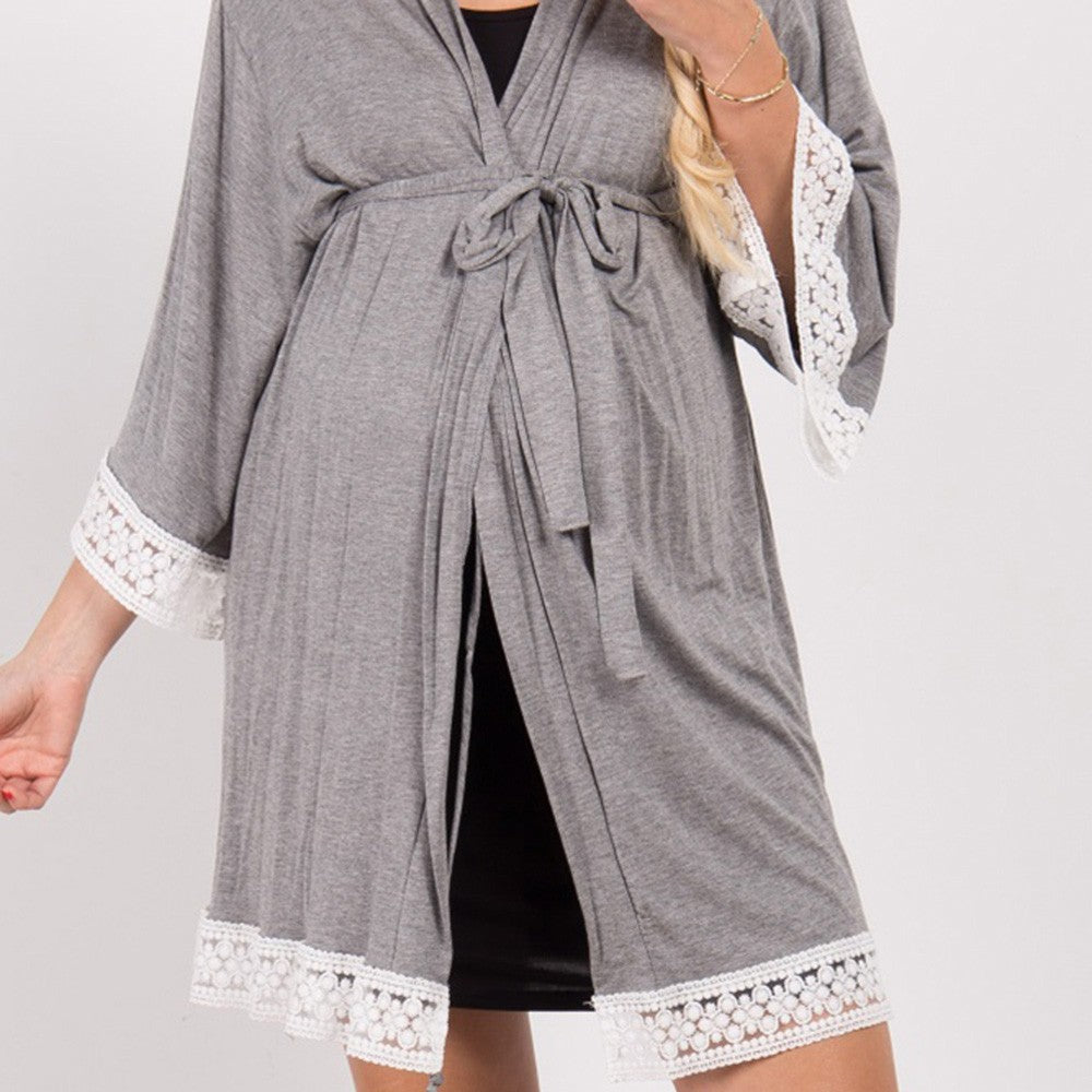 Maternity Lace Trim Pajamas with Nursing Nightgown
