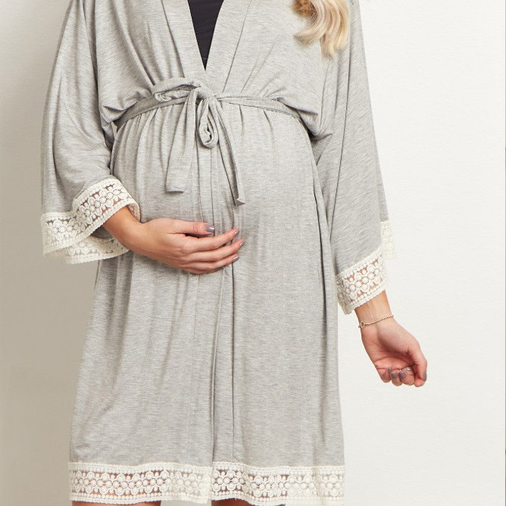 Maternity Lace Trim Pajamas with Nursing Nightgown